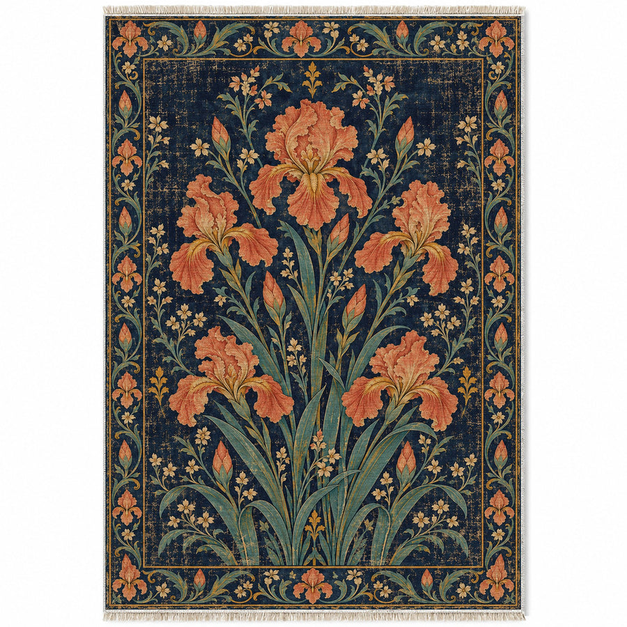 Iris Fan Midnight & Melon Distressed Washable Rug