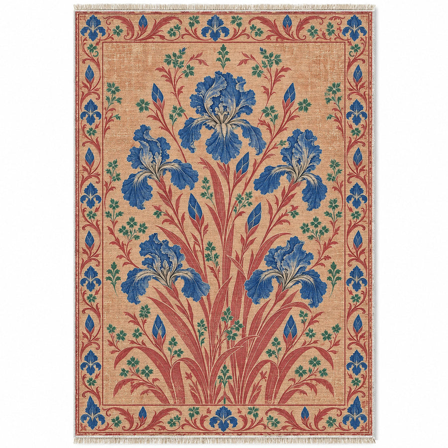 Iris Fan Peach, Cobalt & Jade Distressed Washable Rug