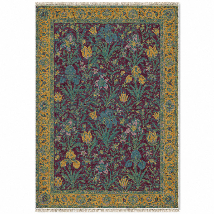 Iris Terrace Burgundy & Teal Mughal Washable Rug