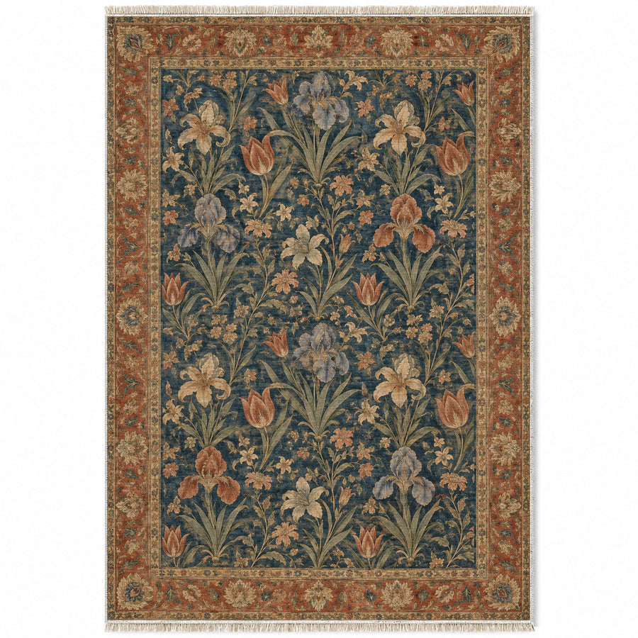 Iris Terrace Indigo & Rust Mughal Washable Rug