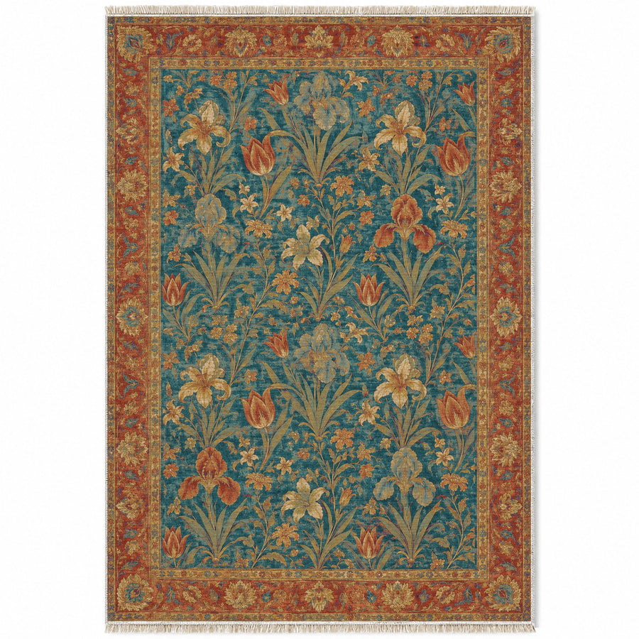Iris Terrace Peacock & Ochre Mughal Washable Rug