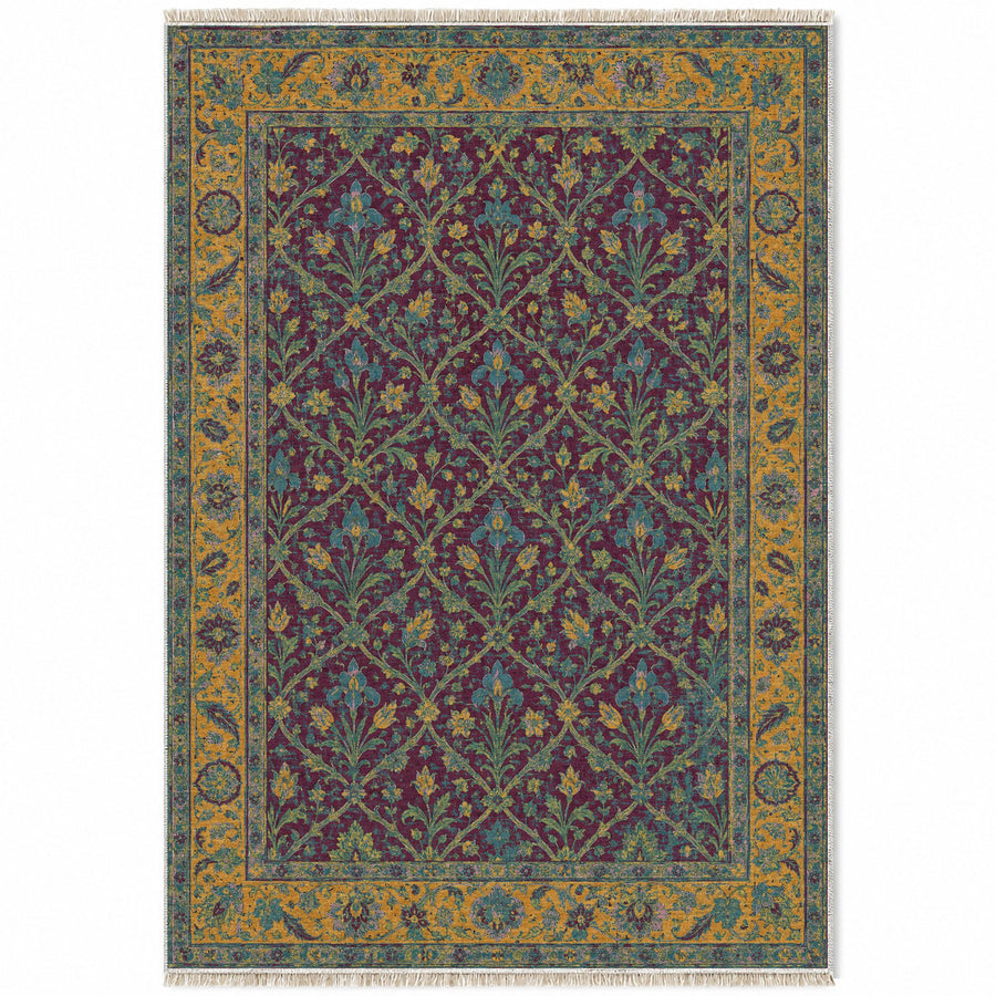 Iris Treasury Burgundy & Teal Persian Washable Rug