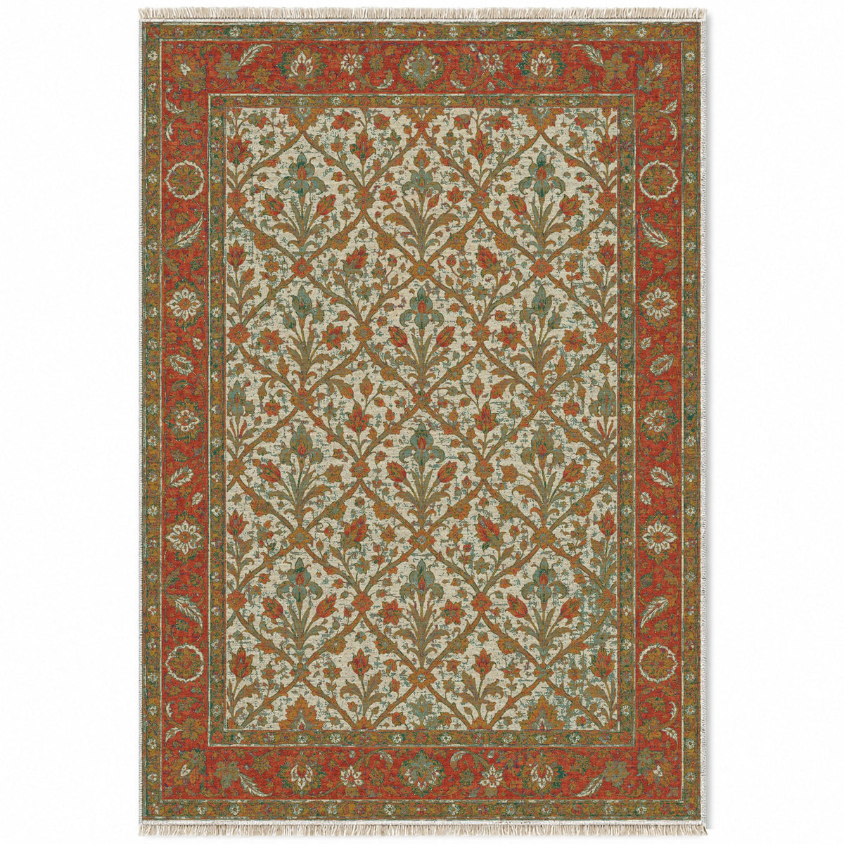 Iris Treasury Emerald & Terracotta washable rug top view