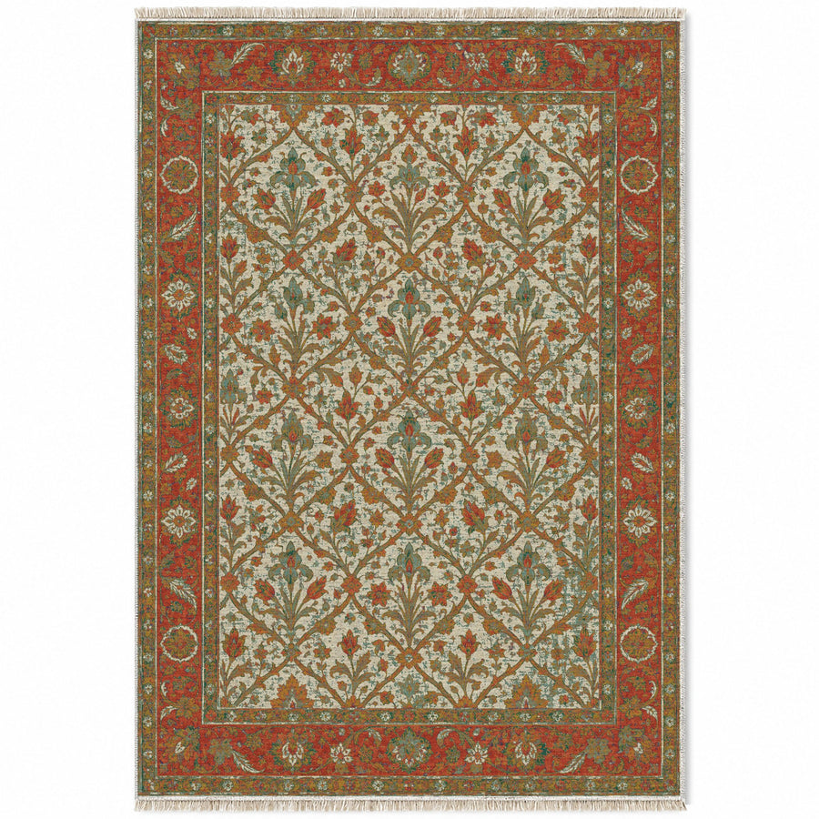 Iris Treasury Emerald & Terracotta Persian Washable Rug