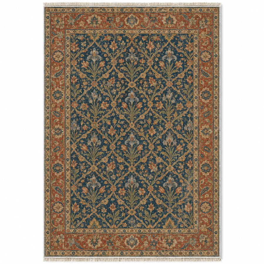 Iris Treasury Indigo & Rust Persian Washable Rug