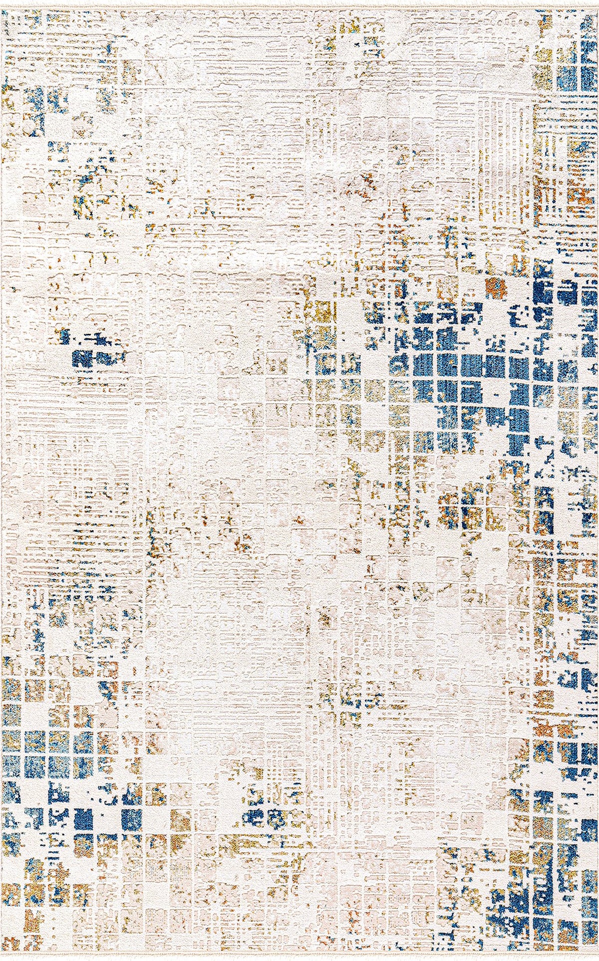 Ivory & Blue Distressed Abstract Area Rug ZN001 top view