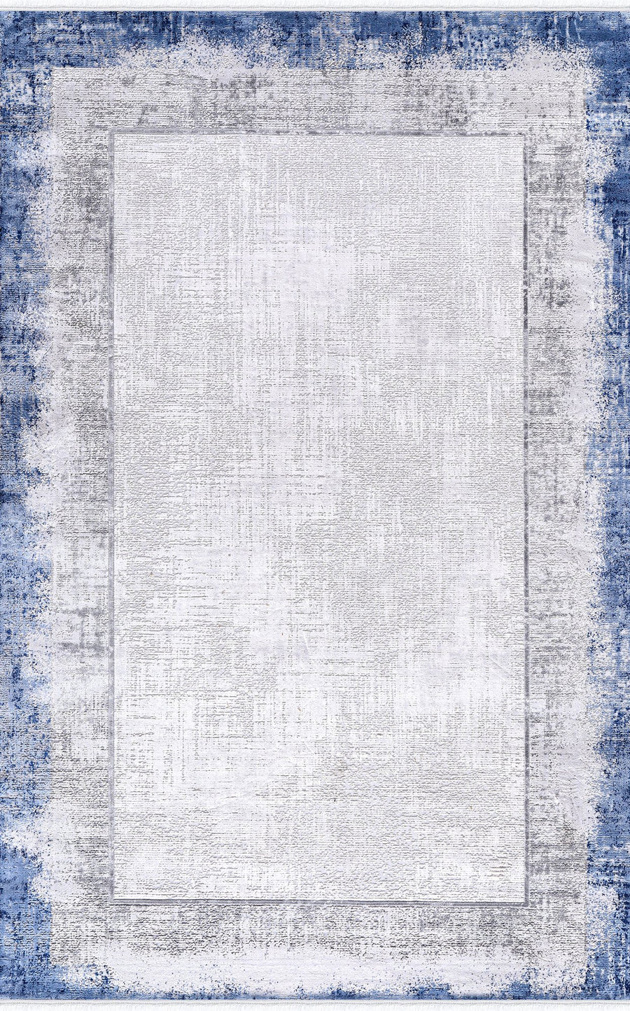 Ivory & Blue Distressed Border Area Rug | Zett ZE009