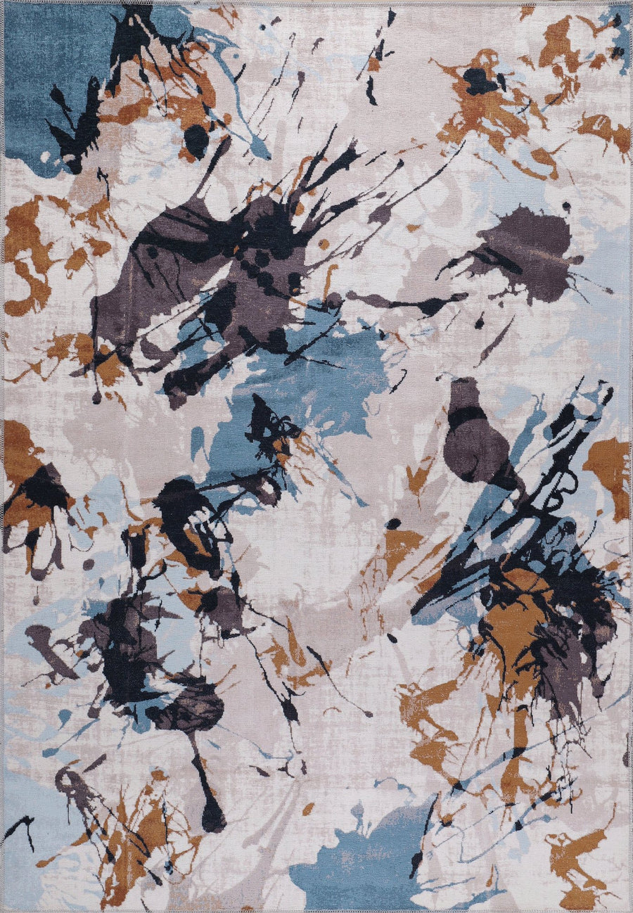 Ivory & Blue Watercolour Floral Washable Rug | NL1004