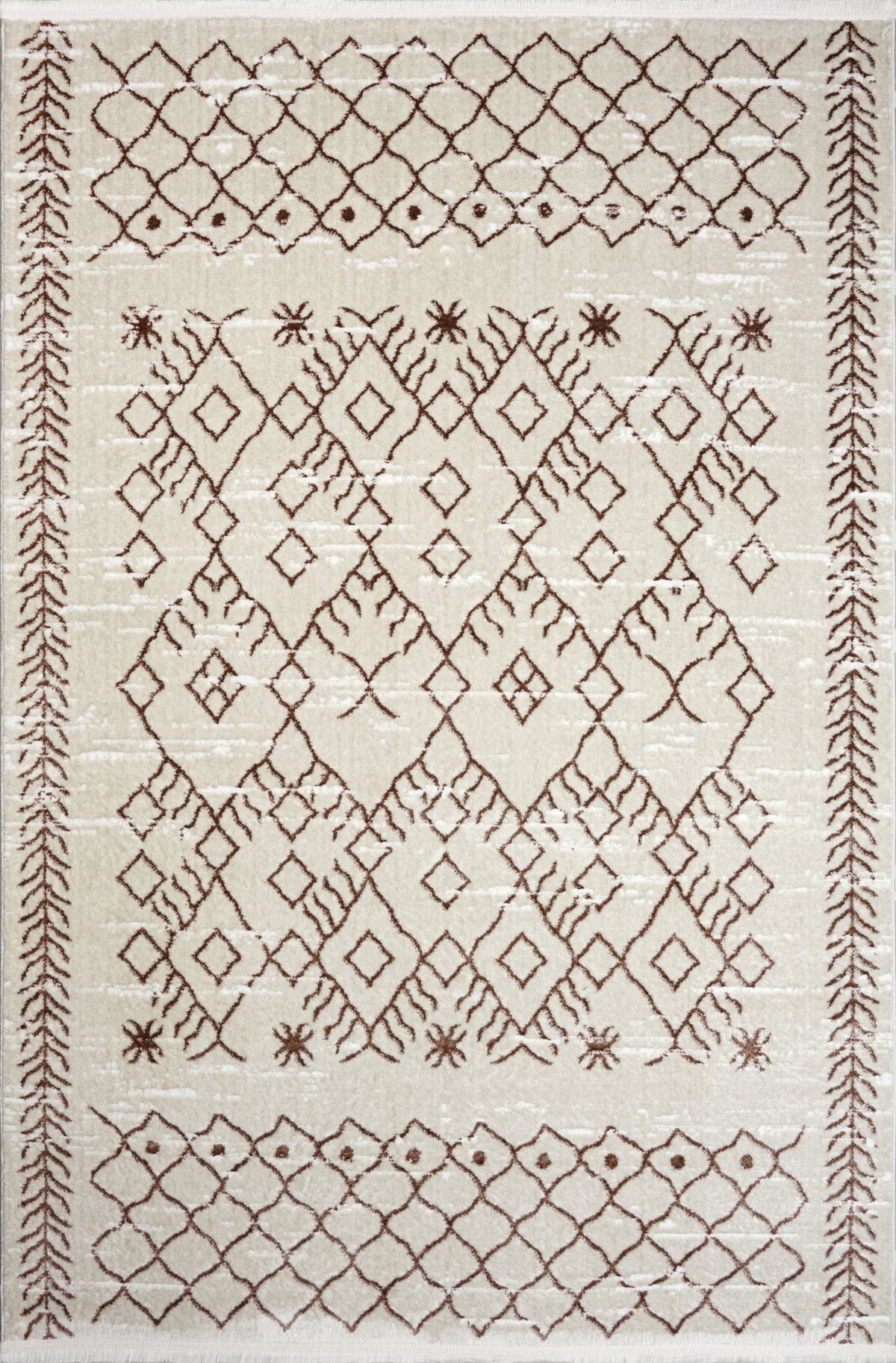 Ivory & Brown Berber Area Rug 1453 top view
