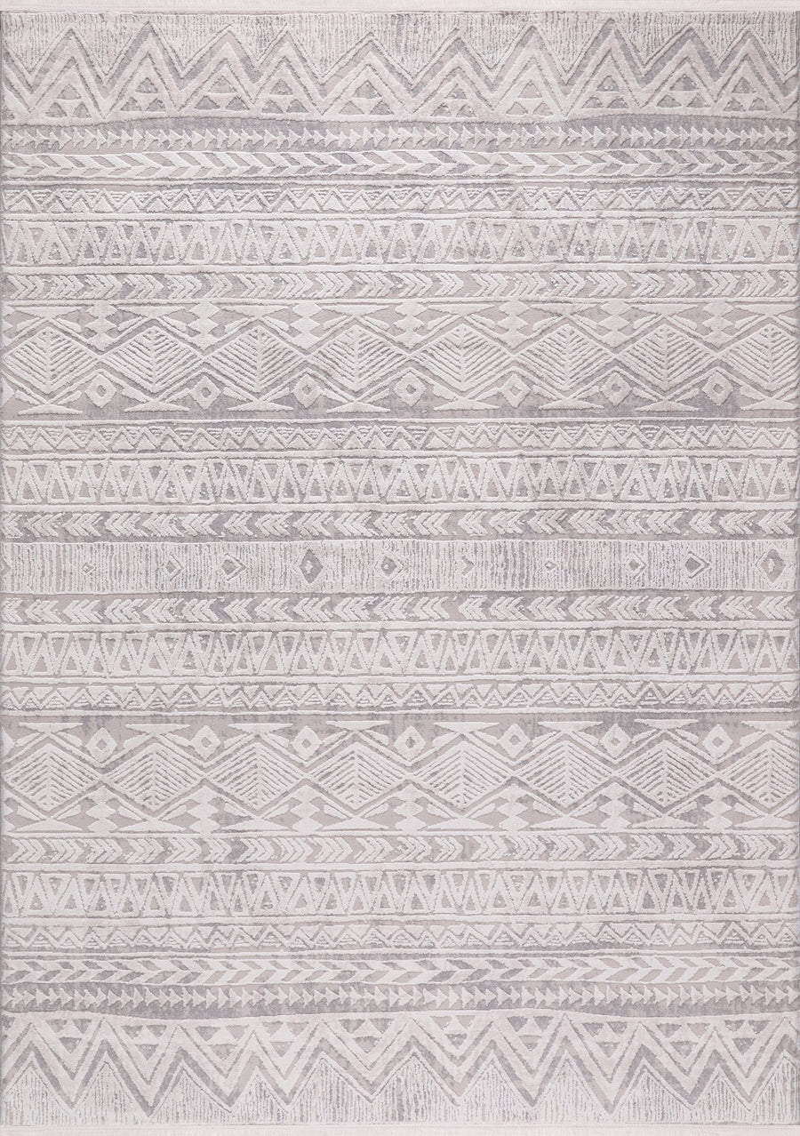 Ivory & Grey Tribal Stripe Area Rug | Vavien 1370
