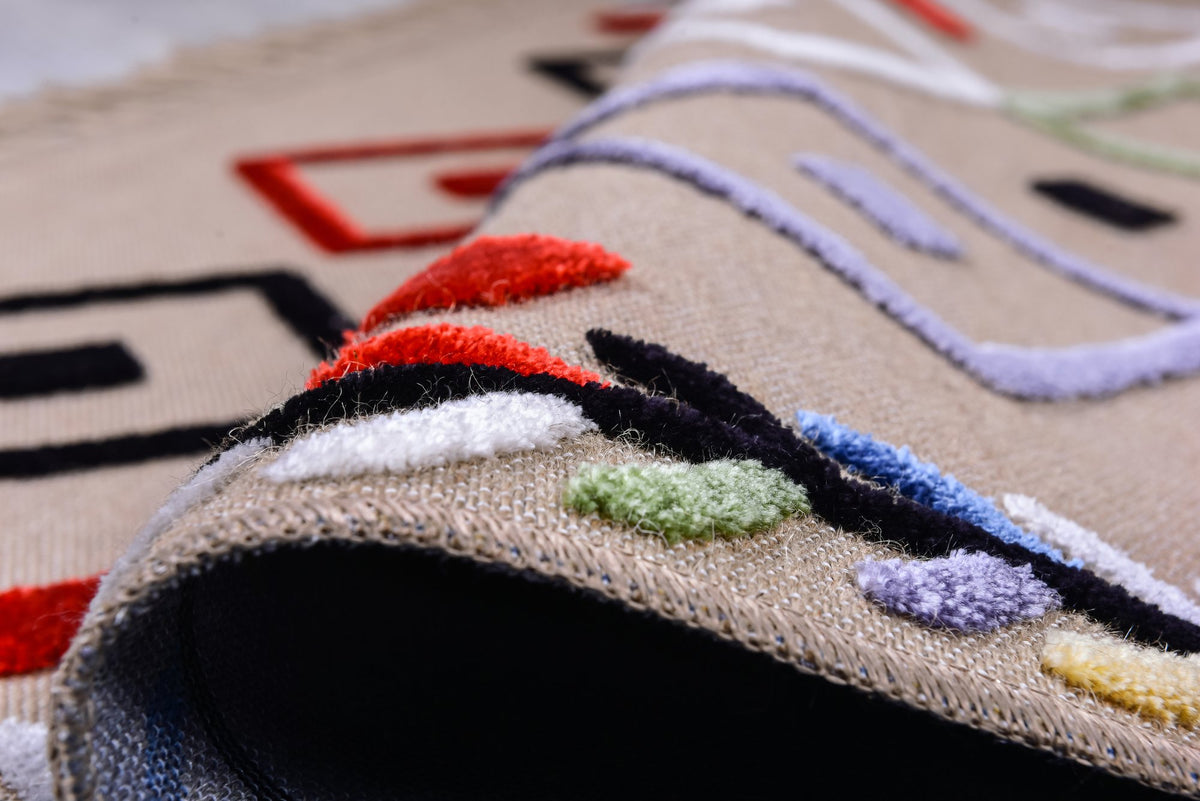Ivory & Multicolour Berber Diamond Area Rug pile close-up