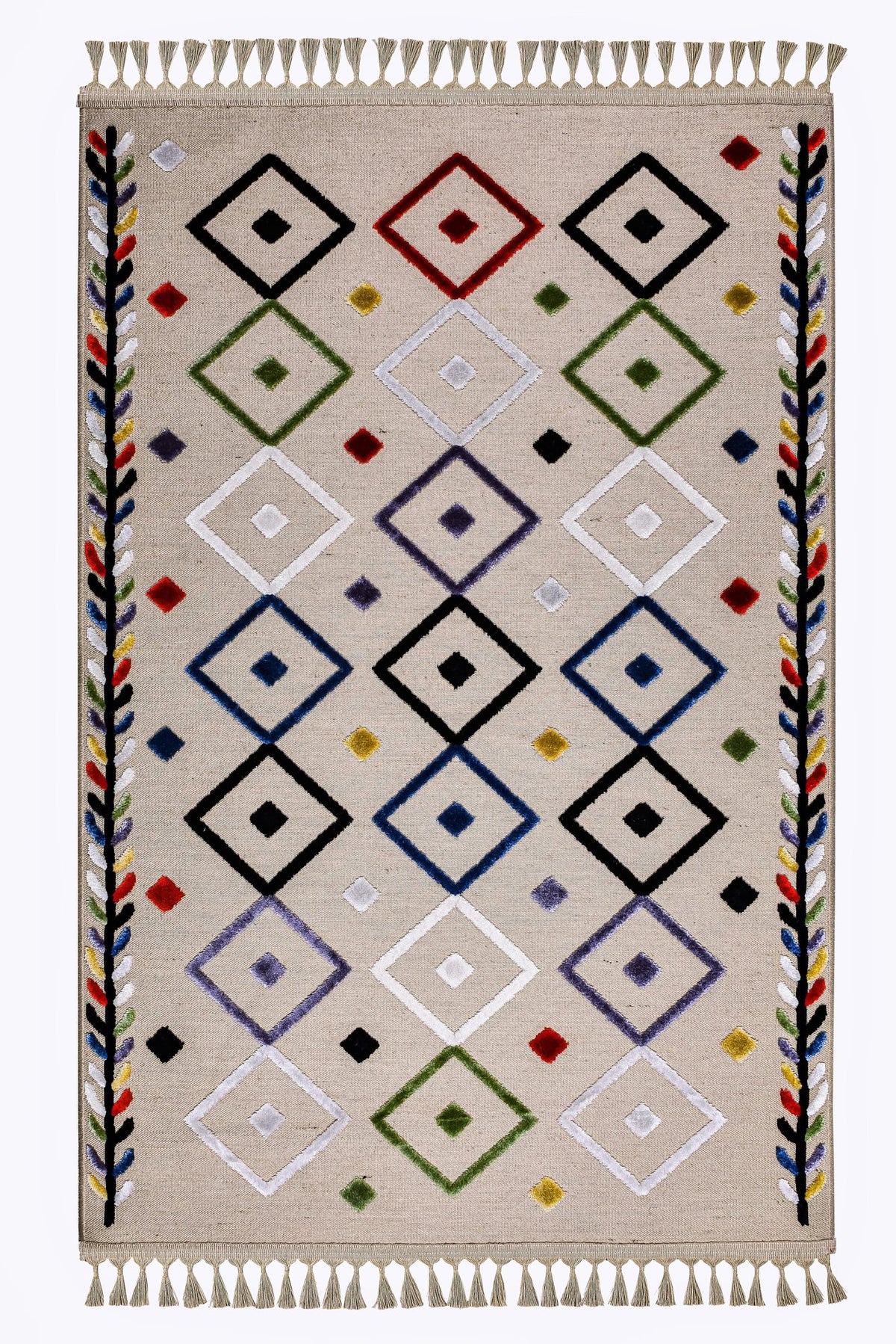 Ivory & Multicolour Berber Diamond Area Rug 9235 top view