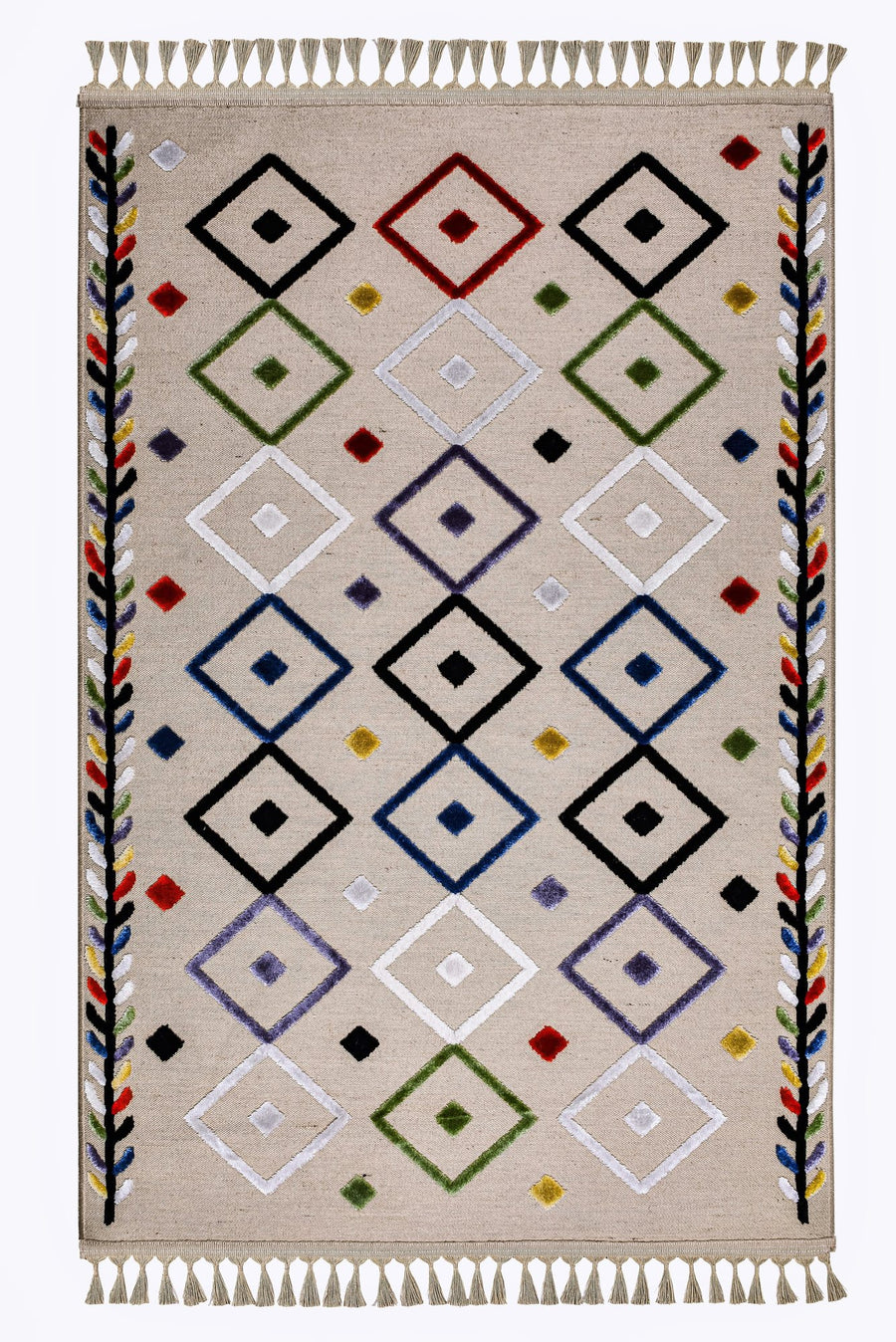 Ivory & Multicolour Berber Diamond Area Rug | Jutt 9235