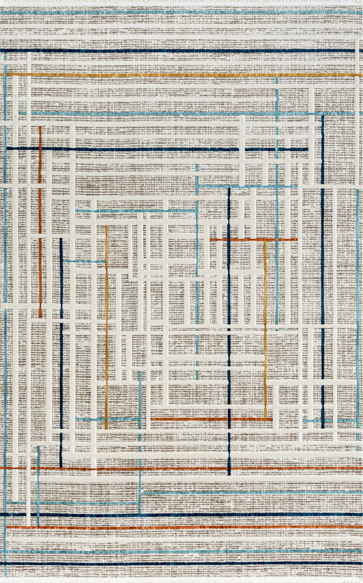 Ivory & Multicolour Linear Frame Area Rug HL005 top view