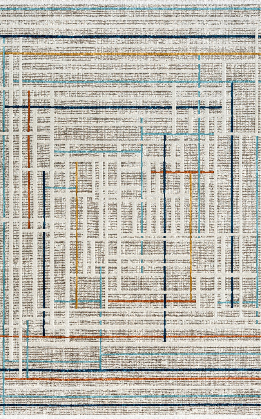 Ivory & Multicolour Linear Frame Area Rug | Hola HL005