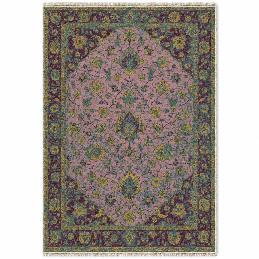 Ivory Arabesque Burgundy & Teal Persian Washable Rug
