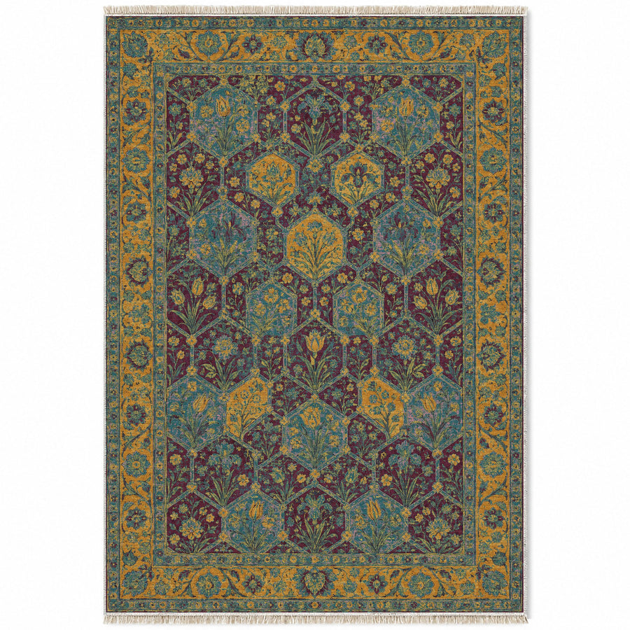Jali Garden Burgundy & Teal Mughal Washable Rug