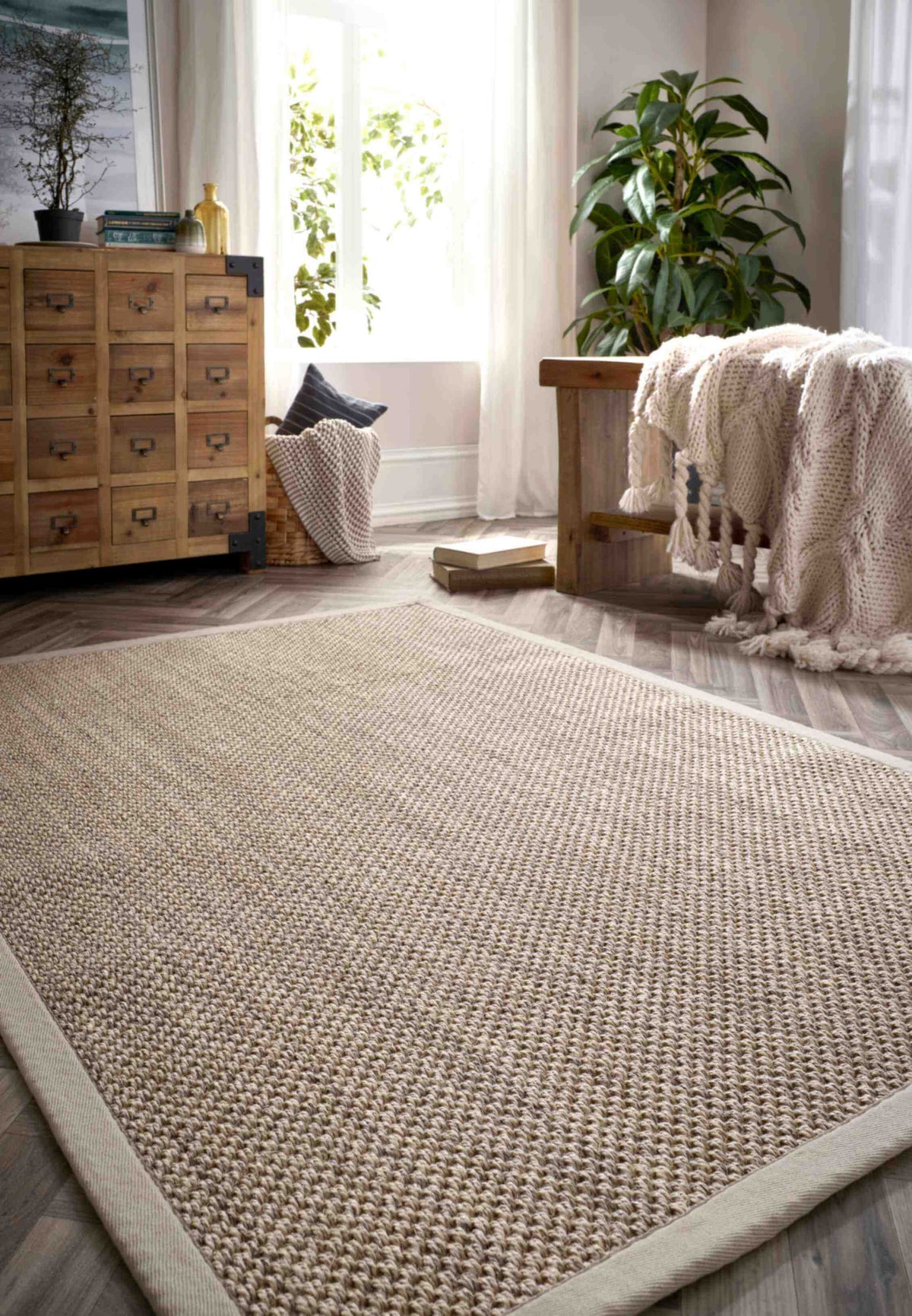 Bordered Light Beige Non-Slip Sisal Rug — room photo 6