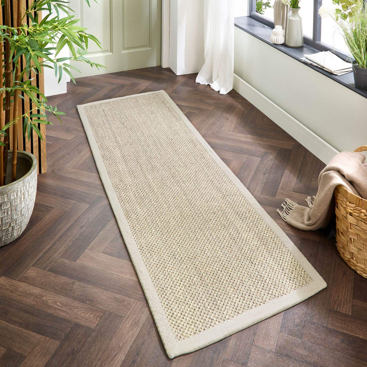 Bordered Light Beige Non-Slip Sisal Rug — room photo 8