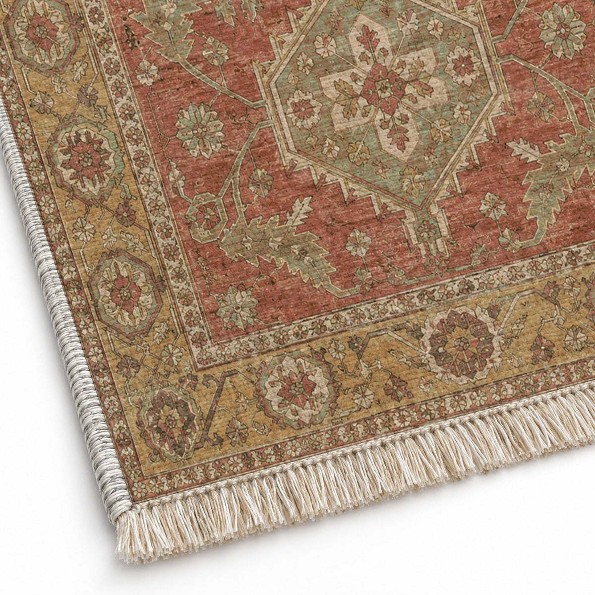 Kars Angular Court Clay & Sage washable rug close-up of the printed chenille