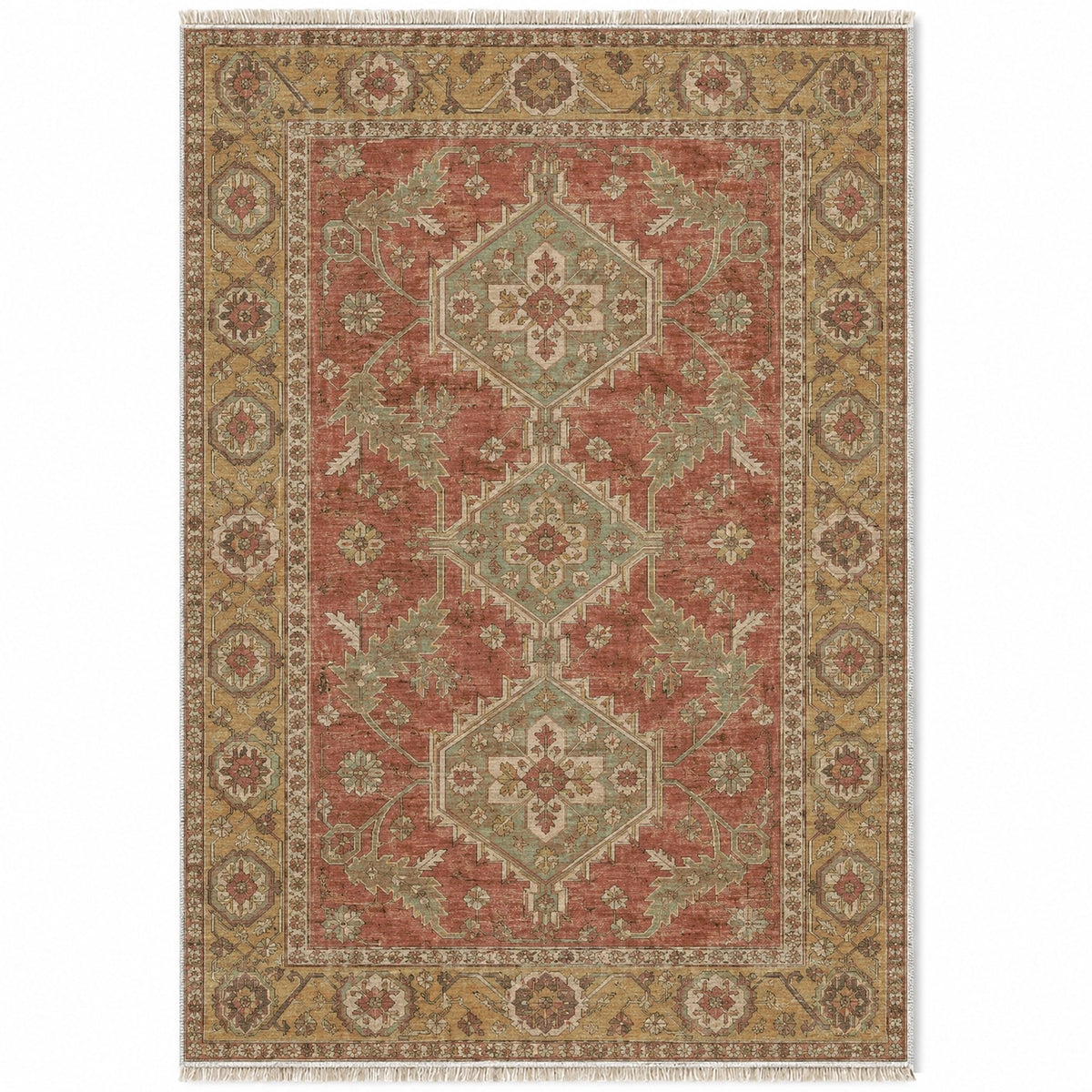 Kars Angular Court Clay & Sage washable rug top view