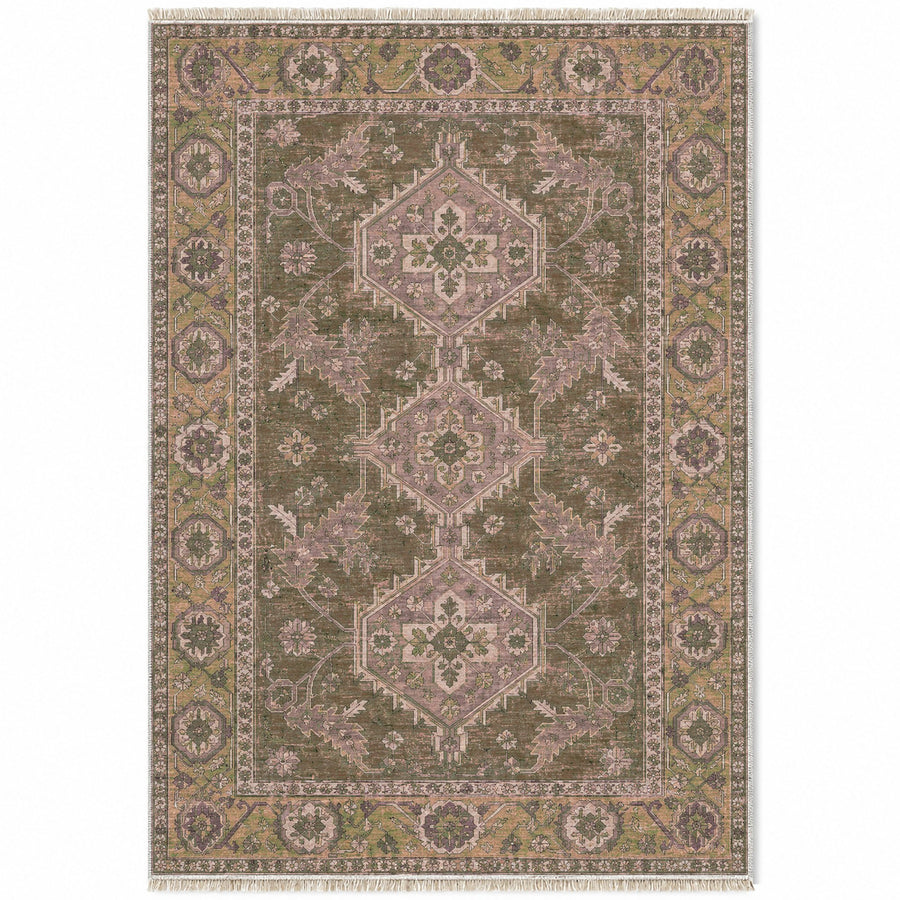 Kars Angular Court Rose & Olive Anatolian Washable Rug