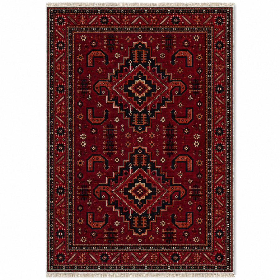 Kazak Hooks Burgundy Afghan Washable Rug