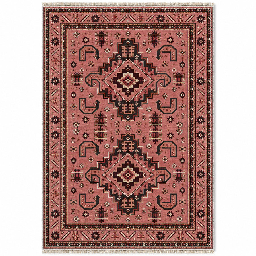 Kazak Hooks Faded Pink Afghan Washable Rug