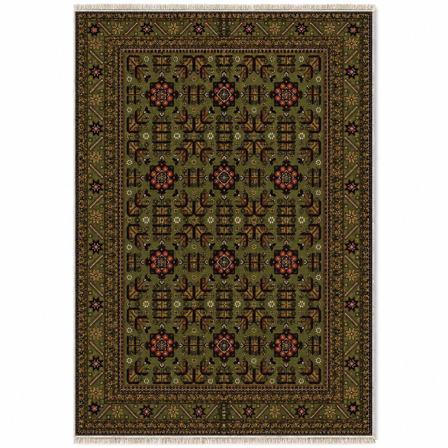 Khal Mohammadi Olive Green Afghan Washable Rug