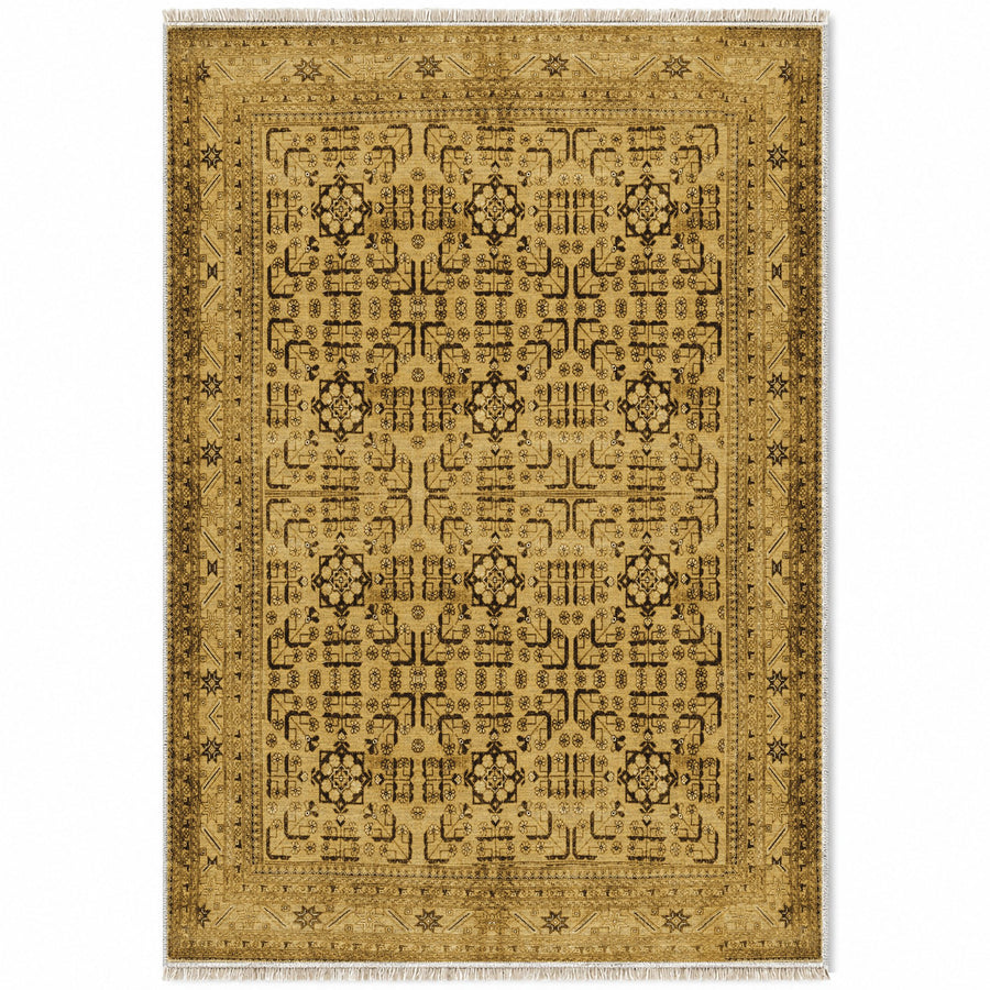 Khotan Lattice Ochre & Walnut Oriental Washable Rug