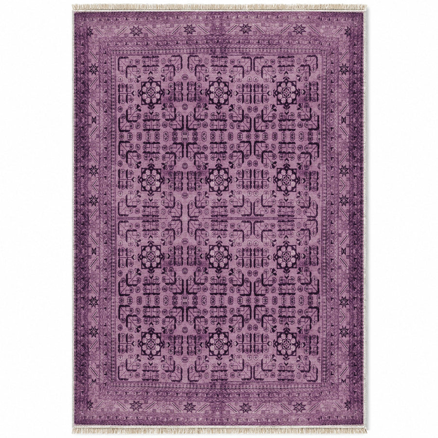 Khotan Lattice Plum & Charcoal Oriental Washable Rug