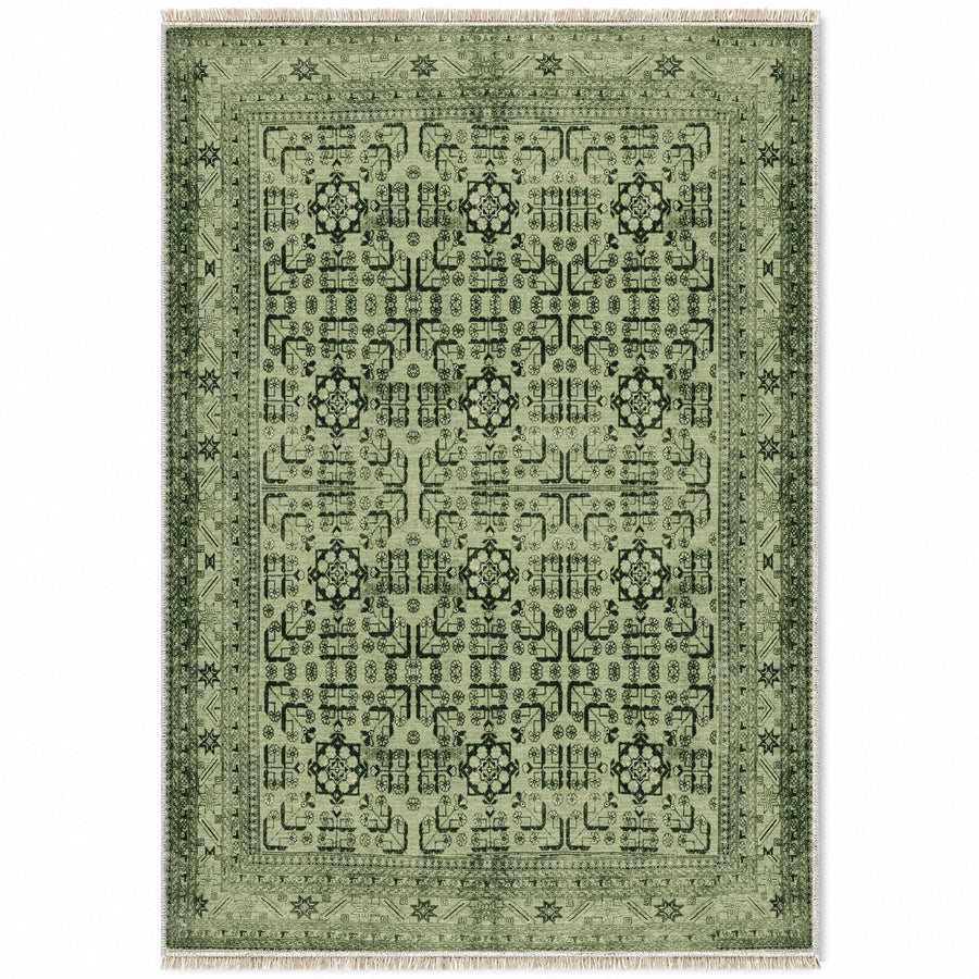 Khotan Lattice Sage & Olive Oriental Washable Rug
