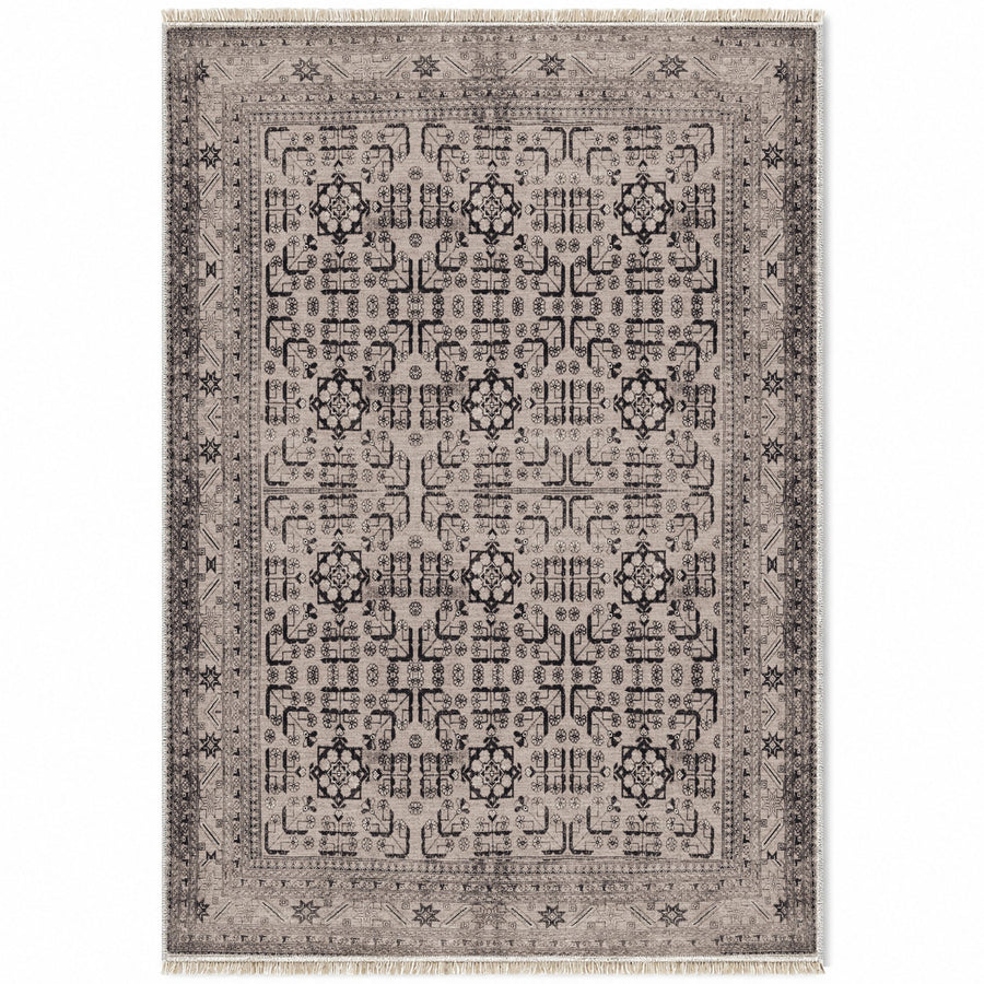 Khotan Lattice Taupe & Graphite Oriental Washable Rug