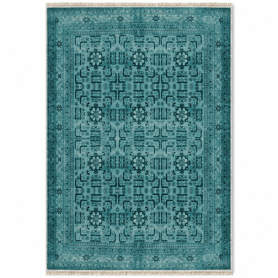 Khotan Lattice Teal & Ink Oriental Washable Rug