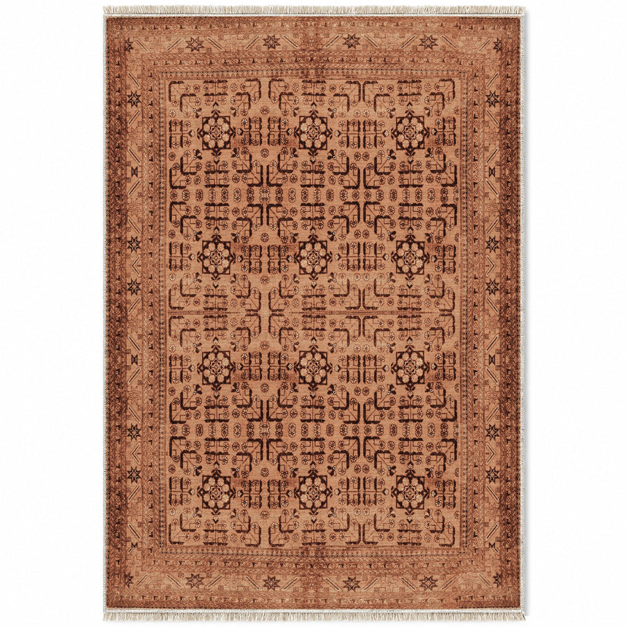 Khotan Lattice Terracotta & Espresso Oriental Washable Rug
