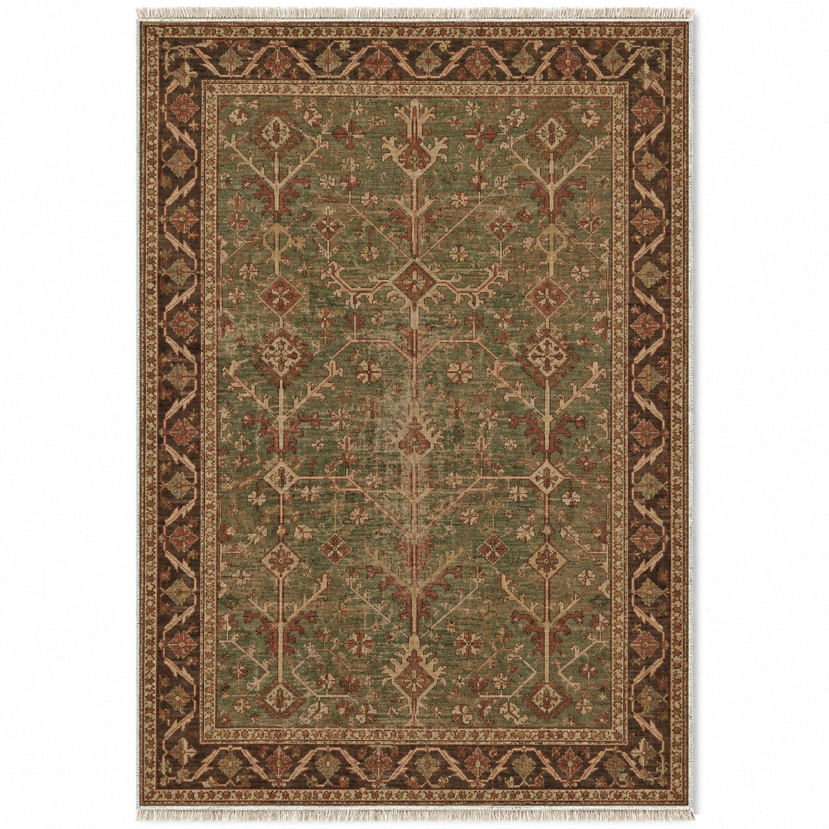 Konya Branch Brown washable rug top view