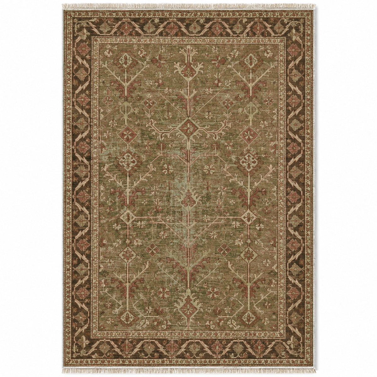 Konya Branch Clay & Sage washable rug top view