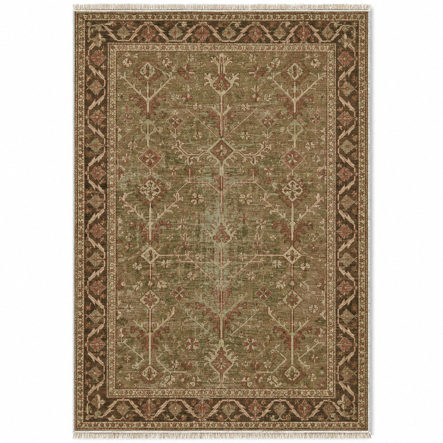 Konya Branch Clay & Sage Anatolian Washable Rug