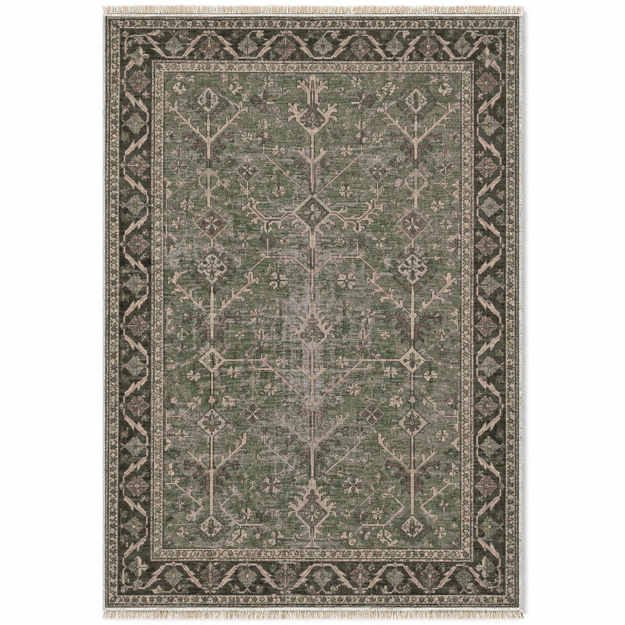 Konya Branch Graphite & Linen Anatolian Washable Rug