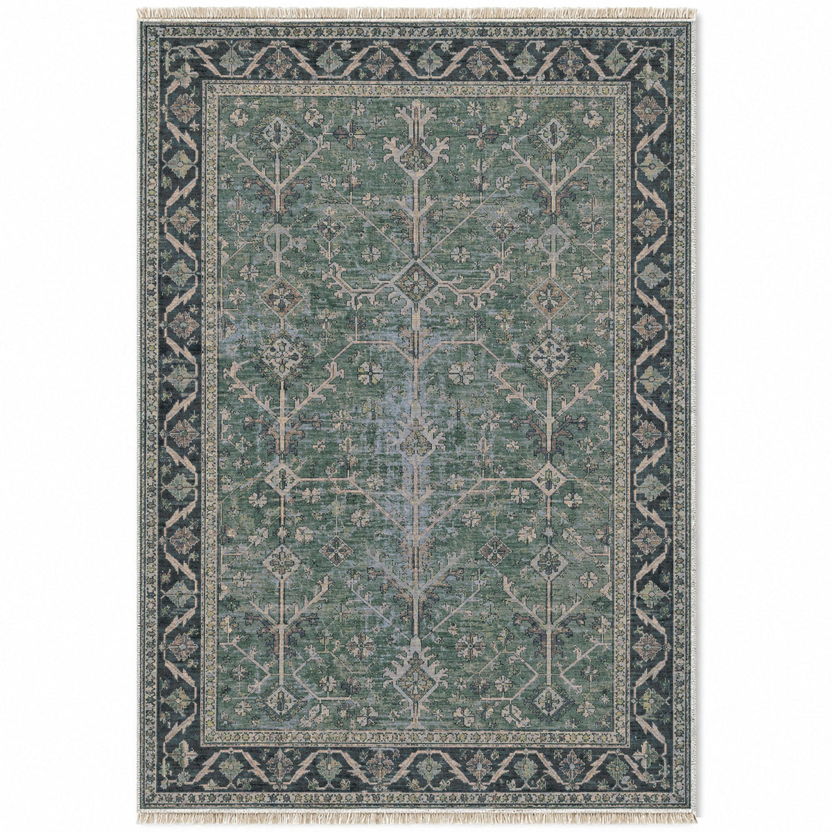 Konya Branch Mineral Blue washable rug top view