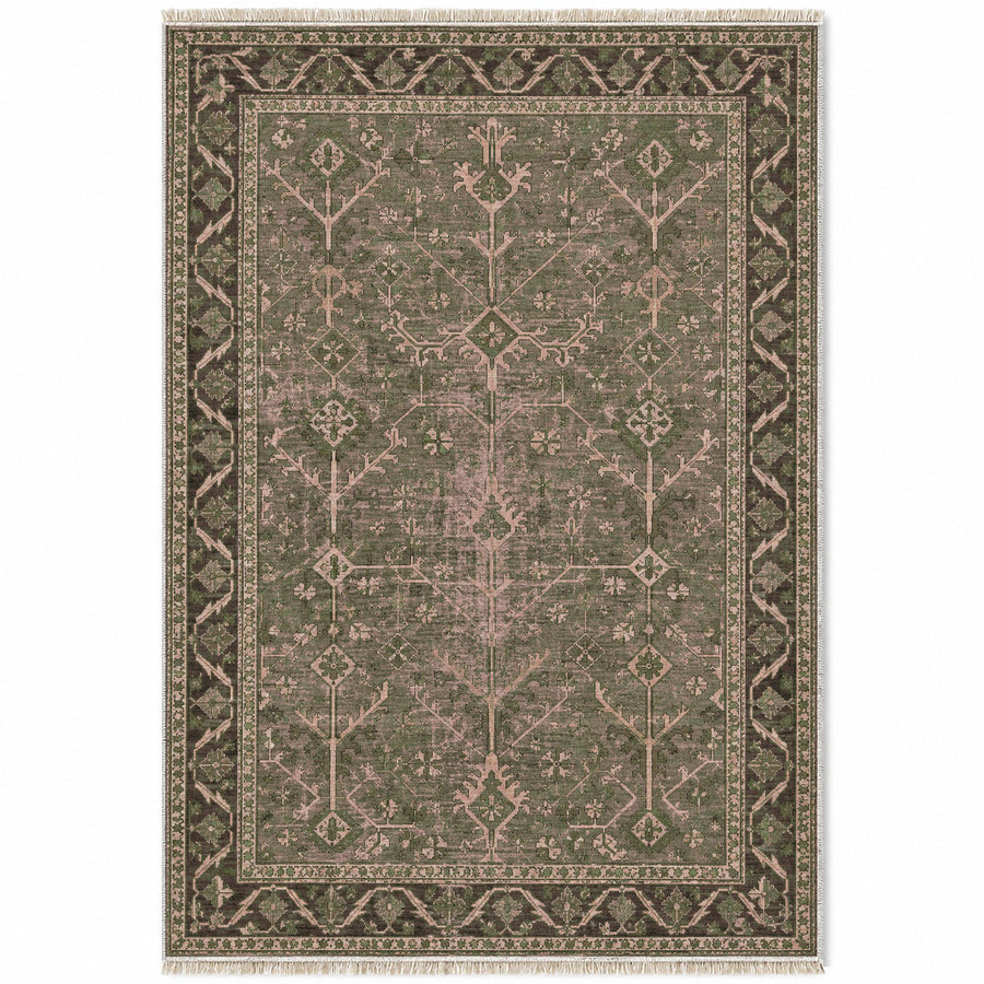 Konya Branch Rose & Olive Anatolian Washable Rug