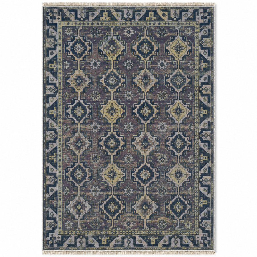 Konya Hooked Field Mineral Blue Seljuk Washable Rug