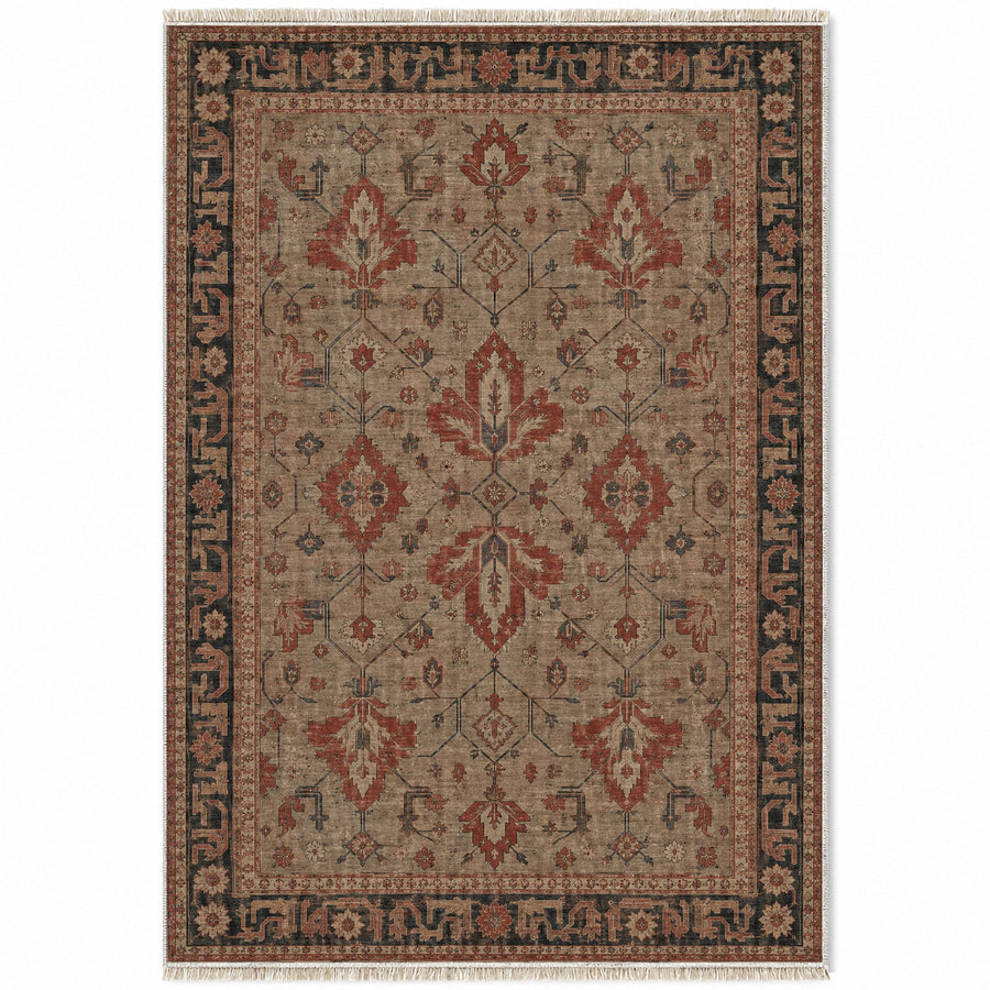 Konya Palmette Brown & Grey Seljuk Washable Rug