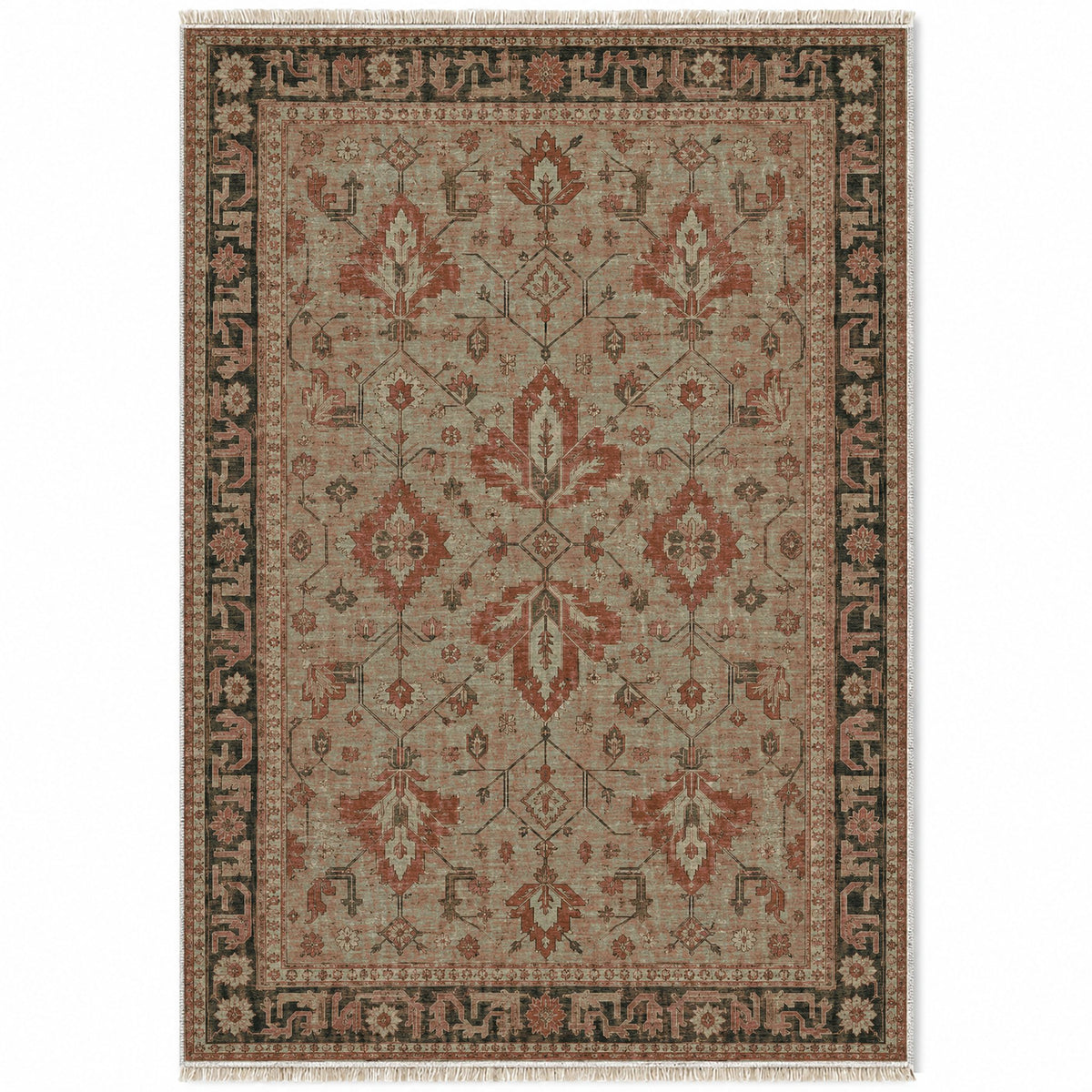 Konya Palmette Clay & Sage washable rug top view