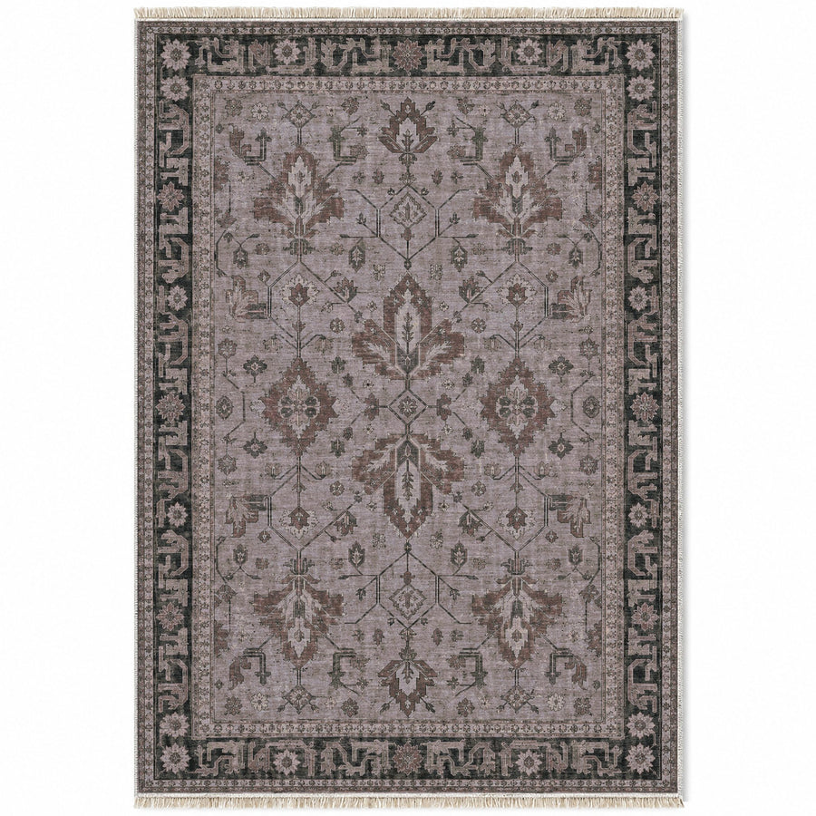 Konya Palmette Graphite & Linen Seljuk Washable Rug
