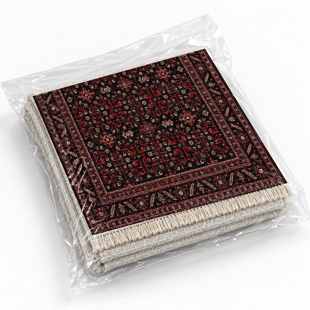 Kunduz Tree Black washable rug rolled and packaged