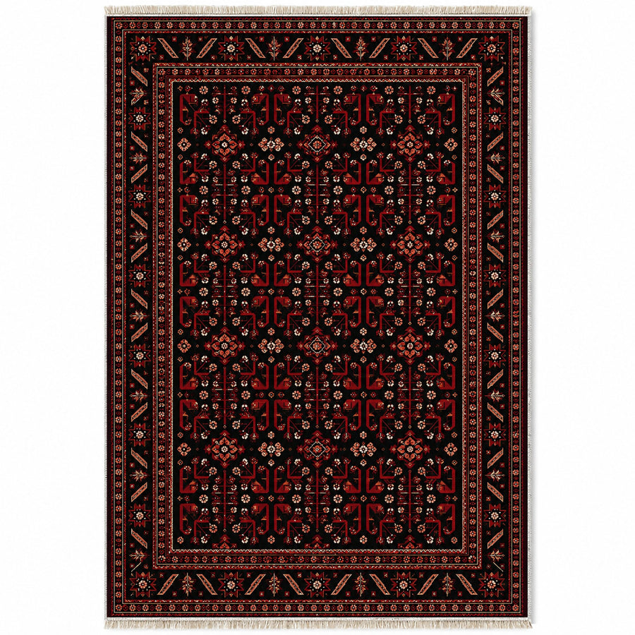 Kunduz Tree Black Afghan Washable Rug