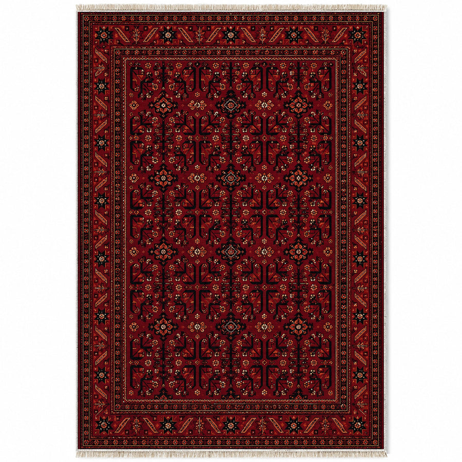 Kunduz Tree Burgundy Afghan Washable Rug
