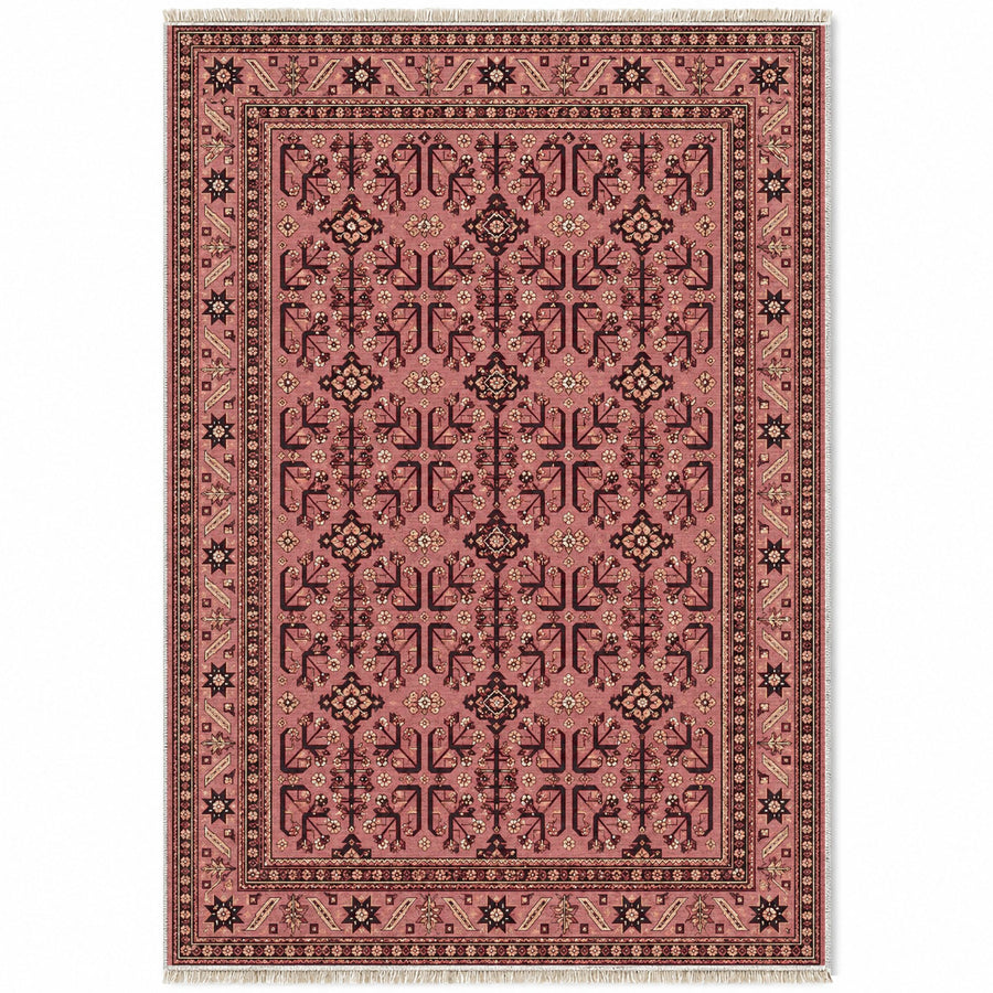 Kunduz Tree Faded Pink Afghan Washable Rug