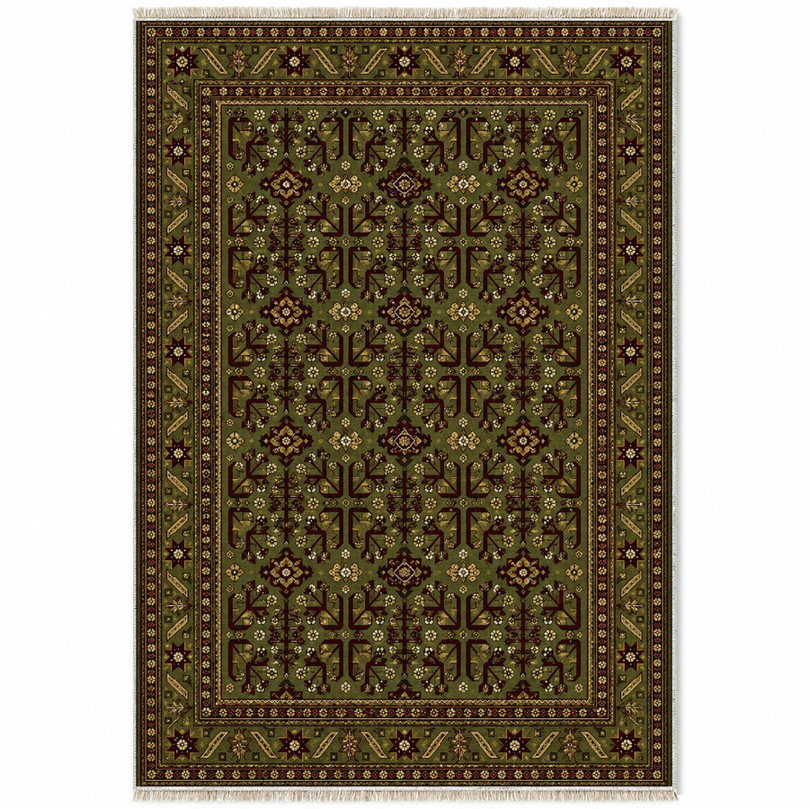 Kunduz Tree Olive Green Afghan Washable Rug